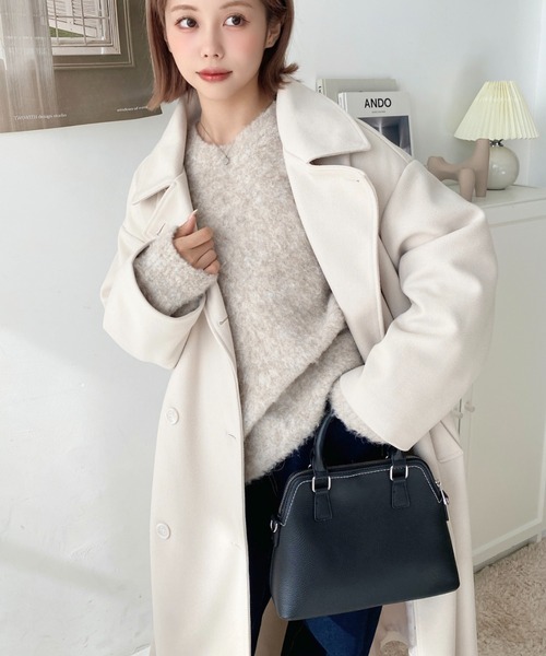 ニットメルトン2WAYカラーアレンジロングトレンチコート（トレンチコート）｜moment+（モーメントプラス）