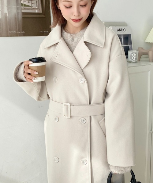 ニットメルトン2WAYカラーアレンジロングトレンチコート（トレンチコート）｜moment+（モーメントプラス）