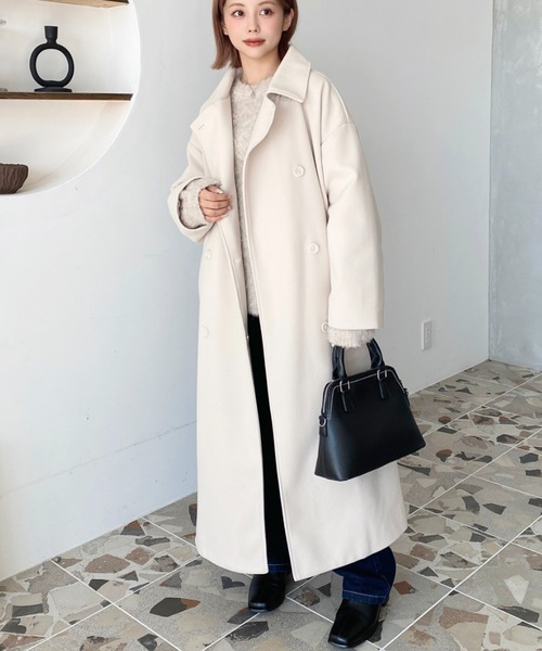 ニットメルトン2WAYカラーアレンジロングトレンチコート（トレンチコート）｜moment+（モーメントプラス）