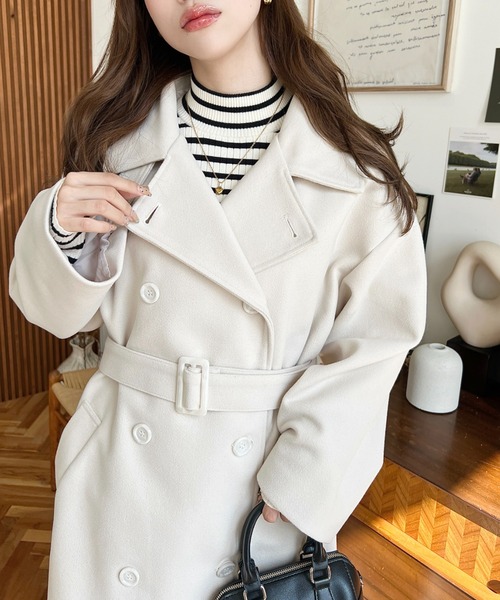 ニットメルトン2WAYカラーアレンジロングトレンチコート（トレンチコート）｜moment+（モーメントプラス）