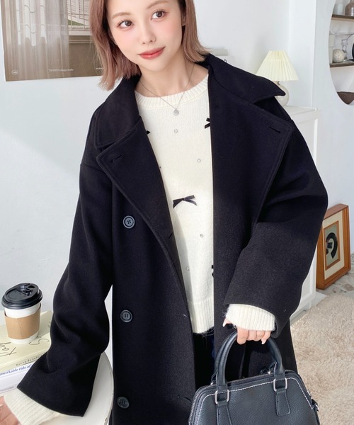 ニットメルトン2WAYカラーアレンジロングトレンチコート（トレンチコート）｜moment+（モーメントプラス）