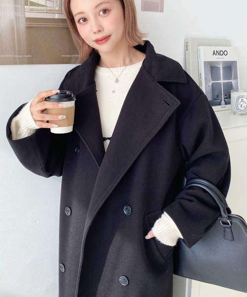 ニットメルトン2WAYカラーアレンジロングトレンチコート（トレンチコート）｜moment+（モーメントプラス）