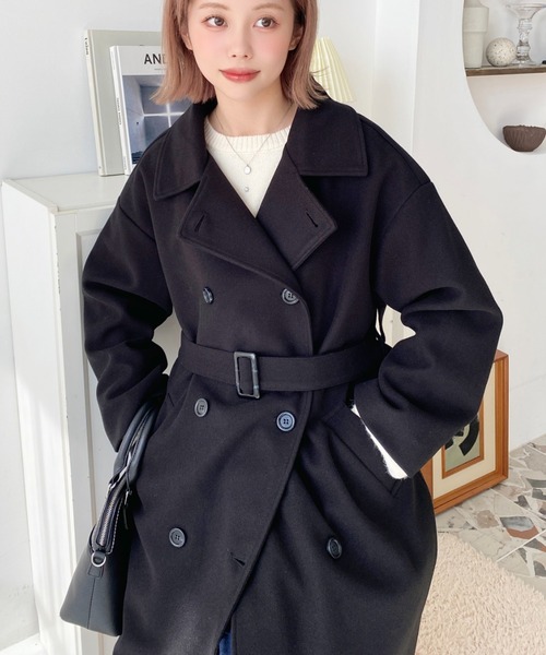 ニットメルトン2WAYカラーアレンジロングトレンチコート（トレンチコート）｜moment+（モーメントプラス）