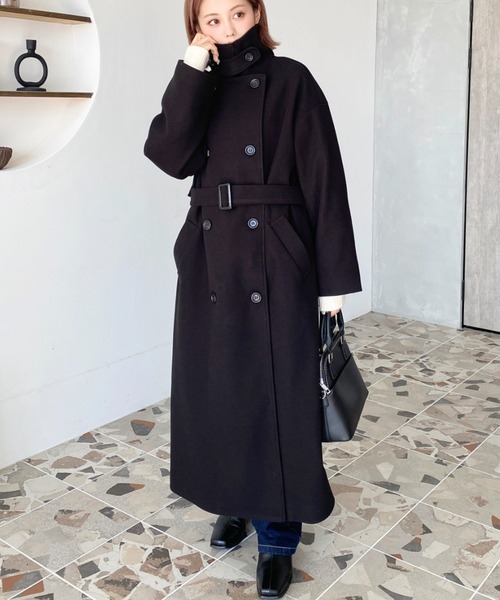 ニットメルトン2WAYカラーアレンジロングトレンチコート（トレンチコート）｜moment+（モーメントプラス）