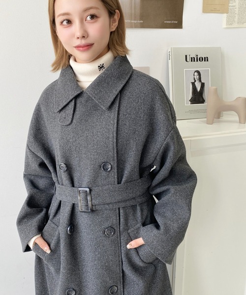 ニットメルトン2WAYカラーアレンジロングトレンチコート（トレンチコート）｜moment+（モーメントプラス）