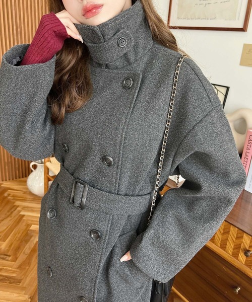 ニットメルトン2WAYカラーアレンジロングトレンチコート（トレンチコート）｜moment+（モーメントプラス）