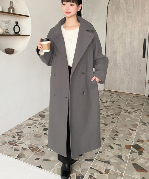 ニットメルトン2WAYカラーアレンジロングトレンチコート（トレンチコート）｜moment+（モーメントプラス）