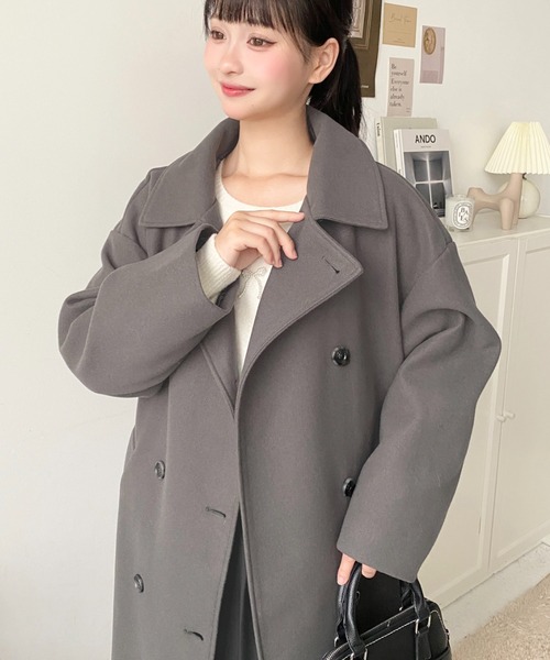 ニットメルトン2WAYカラーアレンジロングトレンチコート（トレンチコート）｜moment+（モーメントプラス）