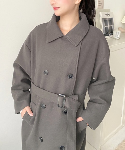 ニットメルトン2WAYカラーアレンジロングトレンチコート（トレンチコート）｜moment+（モーメントプラス）