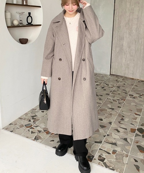 ニットメルトン2WAYカラーアレンジロングトレンチコート（トレンチコート）｜moment+（モーメントプラス）