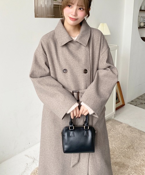 ニットメルトン2WAYカラーアレンジロングトレンチコート（トレンチコート）｜moment+（モーメントプラス）