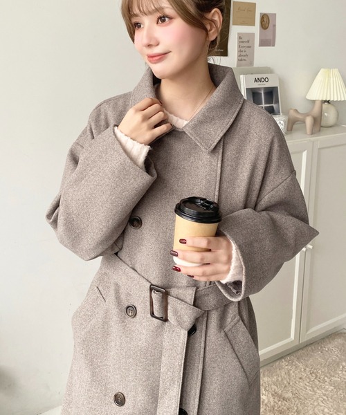 ニットメルトン2WAYカラーアレンジロングトレンチコート（トレンチコート）｜moment+（モーメントプラス）