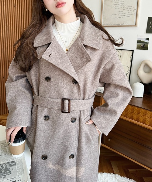 ニットメルトン2WAYカラーアレンジロングトレンチコート（トレンチコート）｜moment+（モーメントプラス）