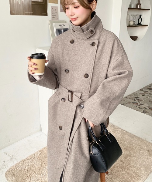 ニットメルトン2WAYカラーアレンジロングトレンチコート（トレンチコート）｜moment+（モーメントプラス）