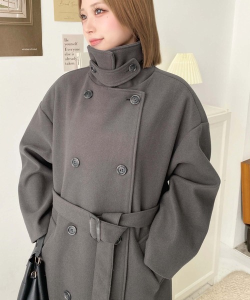 ニットメルトン2WAYカラーアレンジロングトレンチコート（トレンチコート）｜moment+（モーメントプラス）