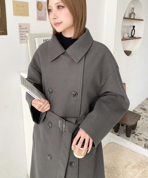 ニットメルトン2WAYカラーアレンジロングトレンチコート（トレンチコート）｜moment+（モーメントプラス）