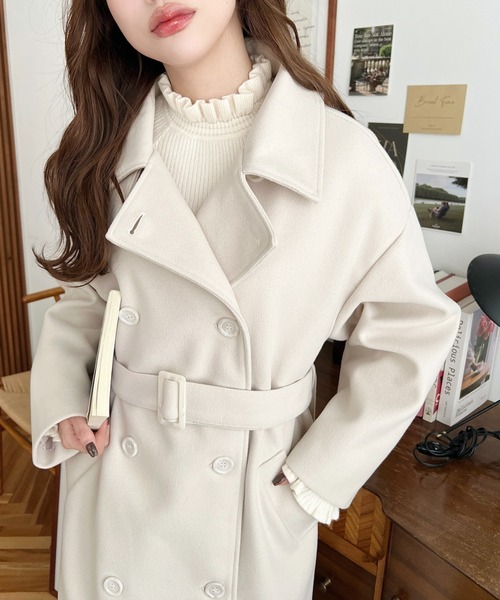 ニットメルトン2WAYカラーアレンジロングトレンチコート（トレンチコート）｜moment+（モーメントプラス）