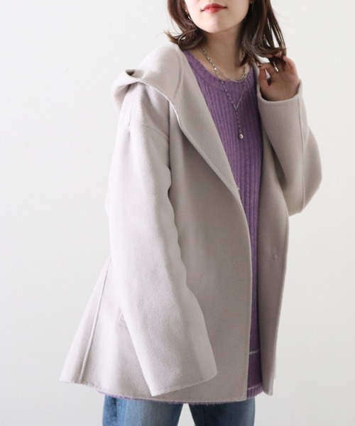 Cheek(チーク)の「ハンドメイドショートコート(その他アウター・レディース・チャコールグレー/グレイッシュベージュ/サックスブルー・MEDIUM)」の9枚目の写真