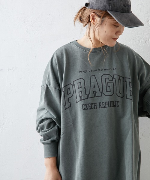 PUAL CE CIN（ピュアルセシン）の「ピグメント裏毛プルオーバー（Tシャツ/カットソー・レディース・グレー/チャコールグレー/ベージュ/グリーン/ローズ・FREE）」の4枚目の写真