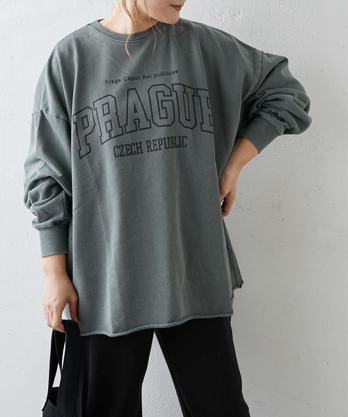 PUAL CE CIN（ピュアルセシン）の「ピグメント裏毛プルオーバー（Tシャツ/カットソー・レディース・グレー/チャコールグレー/ベージュ/グリーン/ローズ・FREE）」の7枚目の写真