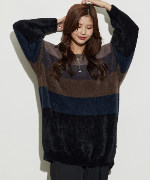 JUNRED（ジュンレッド）の「シャギールーズニットプルオーバー（ニット/セーター・メンズ・ブラック系その他/ホワイト・M/L）」の7枚目の写真