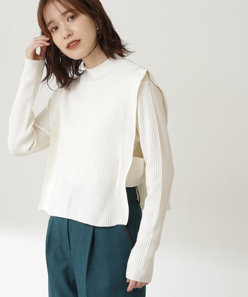 N.（N. Natural Beauty Basic）（エヌエヌナチュラルビューティーベーシック）の「◆ボトルネックベストニットセット（ニット/セーター・レディース・ベージュ/グレー/オフホワイト・MEDIUM）」の2枚目の写真