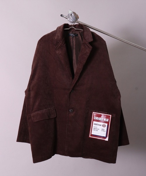 BAYBLO（ベイブロ）の「【ユニセックス】オーバーサイズ コーデュロイ 2B ワイド テーラードジャケット(BG)（テーラードジャケット・メンズ・ブラック/ダークグリーン/ダークブラウン/アイボリー/ブルーグレー・MEDIUM/LARGE）」の4枚目の写真