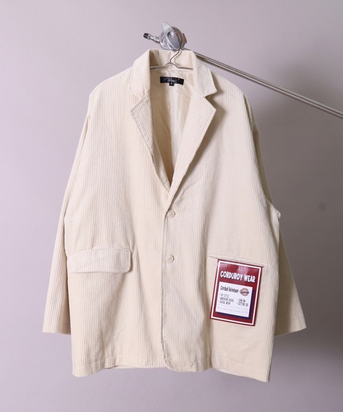 BAYBLO（ベイブロ）の「【ユニセックス】オーバーサイズ コーデュロイ 2B ワイド テーラードジャケット(BG)（テーラードジャケット・メンズ・ブラック/ダークグリーン/ダークブラウン/アイボリー/ブルーグレー・MEDIUM/LARGE）」の2枚目の写真