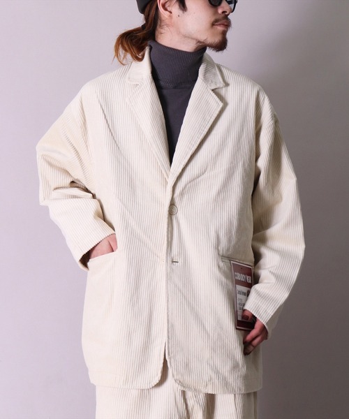 BAYBLO（ベイブロ）の「【ユニセックス】オーバーサイズ コーデュロイ 2B ワイド テーラードジャケット(BG)（テーラードジャケット・メンズ・ブラック/ダークグリーン/ダークブラウン/アイボリー/ブルーグレー・MEDIUM/LARGE）」の16枚目の写真