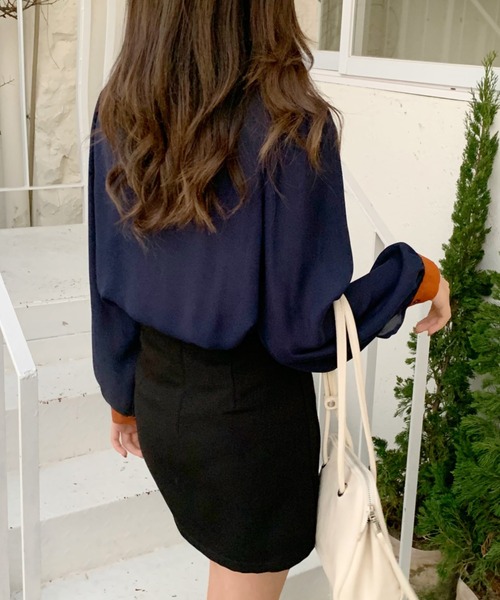 Diosfront（ディオスフロント）の「ボリュームスリーブ配色スタンドネックシャツ（シャツ/ブラウス・レディース・ホワイト/ネイビー・M/L）」の18枚目の写真