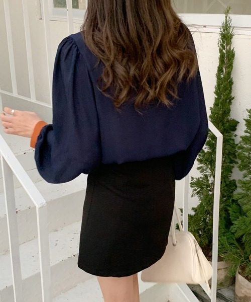 Diosfront（ディオスフロント）の「ボリュームスリーブ配色スタンドネックシャツ（シャツ/ブラウス・レディース・ホワイト/ネイビー・M/L）」の19枚目の写真