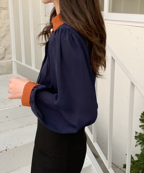 Diosfront（ディオスフロント）の「ボリュームスリーブ配色スタンドネックシャツ（シャツ/ブラウス・レディース・ホワイト/ネイビー・M/L）」の20枚目の写真