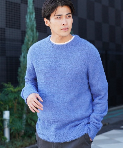 roshell（ロシェル）の「ふっくらもちもち クルーネック シャギーニット セーター（ニット/セーター・メンズ・ホワイト/ブラック/ブルー/ライトグレー/グレー/グレイッシュベージュ/ブラウン系その他/オリーブ/チャコールグレー/ブラック系その他/ブルー系その他/モカ/グレー系その他・SMALL/MEDIUM/LARGE/X-LARGE）」の13枚目の写真