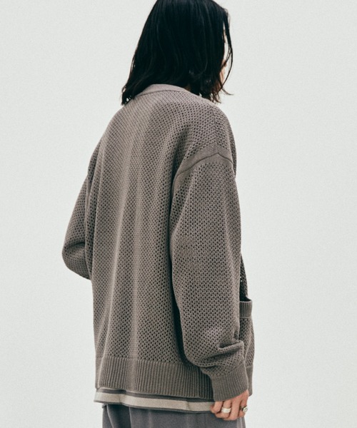 WYM LIDNM（ウィム バイ リドム）の「MESH WIDE CARDIGAN（カーディガン/ボレロ・メンズ・グリーン/モカ/チャコール・S/M/L）」の10枚目の写真