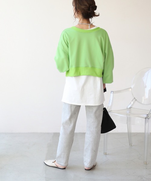 frames RAY CASSIN（フレームスレイカズン）の「WEB限定　前後２ＷＡＹ裏毛スナップボタンカーデ　セットアップ着用可（カーディガン/ボレロ・レディース・オレンジ/イエロー×グリーン/スミクロ/杢グレー・FREE）」の21枚目の写真