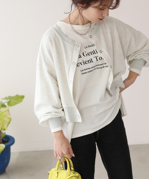 frames RAY CASSIN（フレームスレイカズン）の「WEB限定　前後２ＷＡＹ裏毛スナップボタンカーデ　セットアップ着用可（カーディガン/ボレロ・レディース・オレンジ/イエロー×グリーン/スミクロ/杢グレー・FREE）」の8枚目の写真