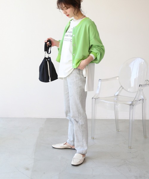 frames RAY CASSIN（フレームスレイカズン）の「WEB限定　前後２ＷＡＹ裏毛スナップボタンカーデ　セットアップ着用可（カーディガン/ボレロ・レディース・オレンジ/イエロー×グリーン/スミクロ/杢グレー・FREE）」の19枚目の写真