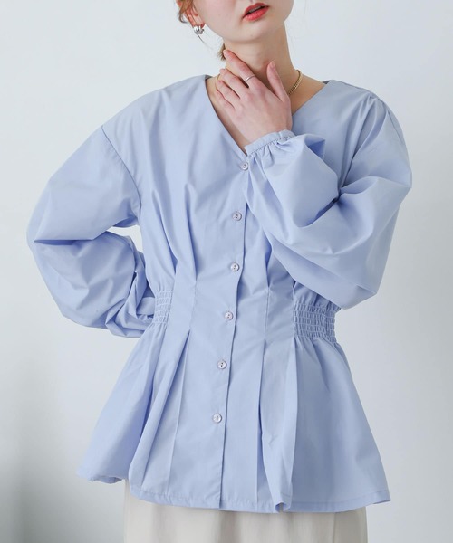 SENSE OF PLACE by URBAN RESEARCH（センスオブプレイスバイアーバンリサーチ）の「Vネックウエストマークブラウス（シャツ/ブラウス・レディース・ブラック/ライトブルー/オフホワイト・ONE）」の3枚目の写真