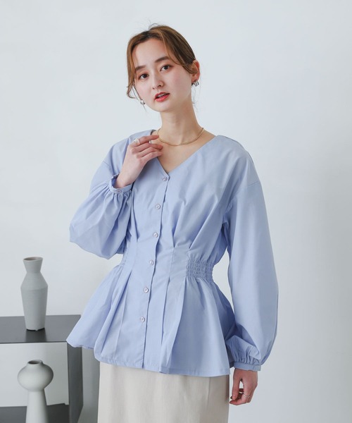 SENSE OF PLACE by URBAN RESEARCH（センスオブプレイスバイアーバンリサーチ）の「Vネックウエストマークブラウス（シャツ/ブラウス・レディース・ブラック/ライトブルー/オフホワイト・ONE）」の7枚目の写真