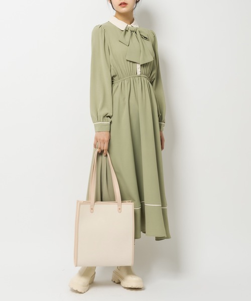 OLIVE des OLIVE（オリーブデオリーブ）の「タテ長トリミングトートバッグ（トートバッグ・レディース・ピンク/サックスブルー/ブラック/ライトベージュ・FREE）」の10枚目の写真