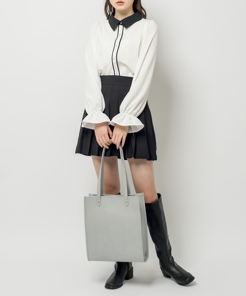 OLIVE des OLIVE（オリーブデオリーブ）の「タテ長トリミングトートバッグ（トートバッグ・レディース・ピンク/サックスブルー/ブラック/ライトベージュ・FREE）」の12枚目の写真