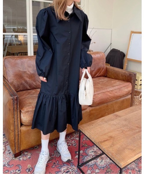 DAIS-Y(デイジー)の「パフスリーブワンピース(シャツワンピース・レディース・ブラック/グリーン・FREE)」の15枚目の写真