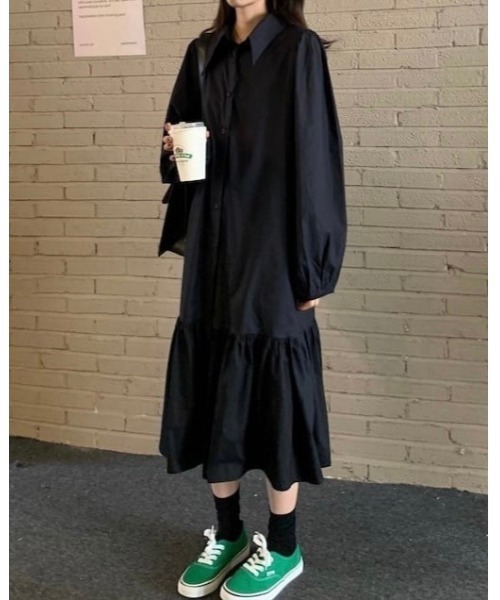 DAIS-Y(デイジー)の「パフスリーブワンピース(シャツワンピース・レディース・ブラック/グリーン・FREE)」の19枚目の写真