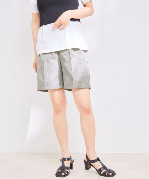 vis-`a-vis(ビサビ)の「【WEB限定】チェック柄ショートパンツ【セットアップ対応】(スラックス・レディース・グリーン/グレー・S/M)」の2枚目の写真