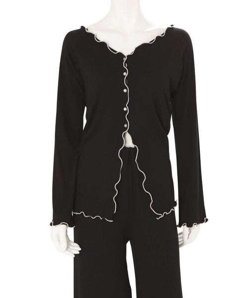 MERCURYDUO(マーキュリーデュオ)の「【GENTLE】配色メロウカットソーセットアップ(ルームウェア/パジャマ・レディース・ブラック/ライトブルー・FREE)」の2枚目の写真