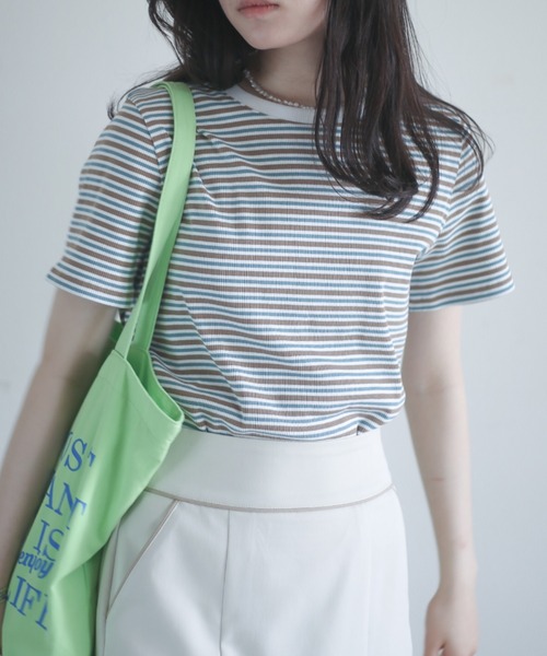 spoon store(スプーンストア)の「マルチボーダーTシャツ(Tシャツ/カットソー・レディース・ブラック/ピンク/ブルー・フリー)」の2枚目の写真