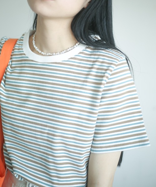 spoon store(スプーンストア)の「マルチボーダーTシャツ(Tシャツ/カットソー・レディース・ブラック/ピンク/ブルー・フリー)」の9枚目の写真