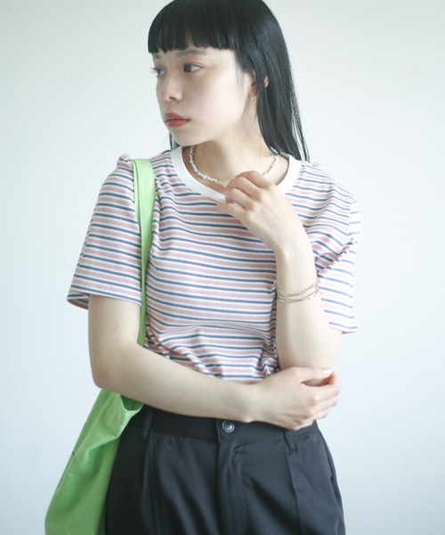 spoon store(スプーンストア)の「マルチボーダーTシャツ(Tシャツ/カットソー・レディース・ブラック/ピンク/ブルー・フリー)」の13枚目の写真