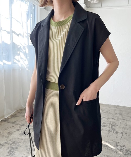 LIAN(リアン)の「リネンブレンドノースリーブジャケット(テーラード LIAN(リアン)の「リネンブレンドノースリーブジャケット(テーラード