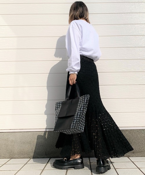 Q（キュー）の「ドットレース マーメイドスカート（スカート・レディース・ブラック/アイボリー・MEDIUM）」の7枚目の写真